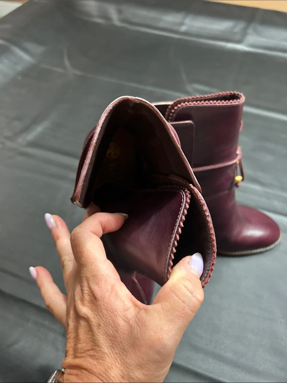 Tory Burch Burgundy Leather Lace-Tie Ankle Boots
